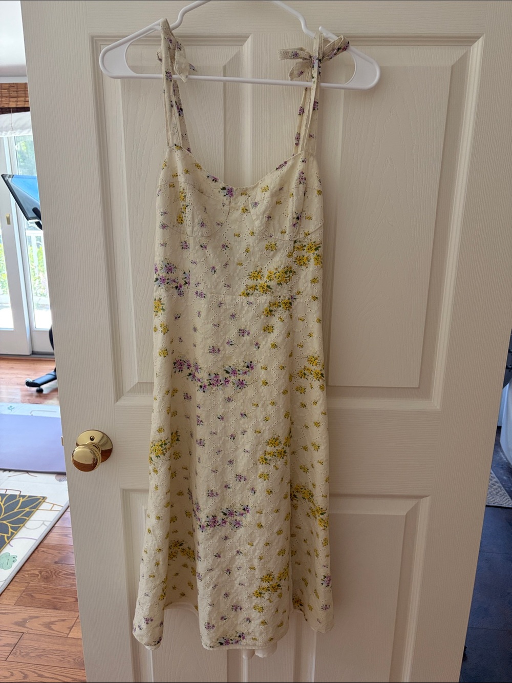 Steve Madden Cream Midi Dress with Yellow & Purple Floral Print